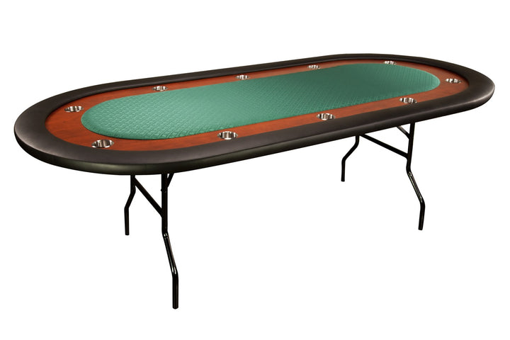 The Ultimate Custom Poker Table With Standard Black Vinyl Armrest, Stainless Steel Cupholders, and Green Suited Speed Cloth Playing Surface