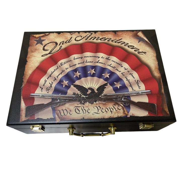 The 2nd Amendment Mahogany Wood Poker Case - 500 Chip Capacity - Front View