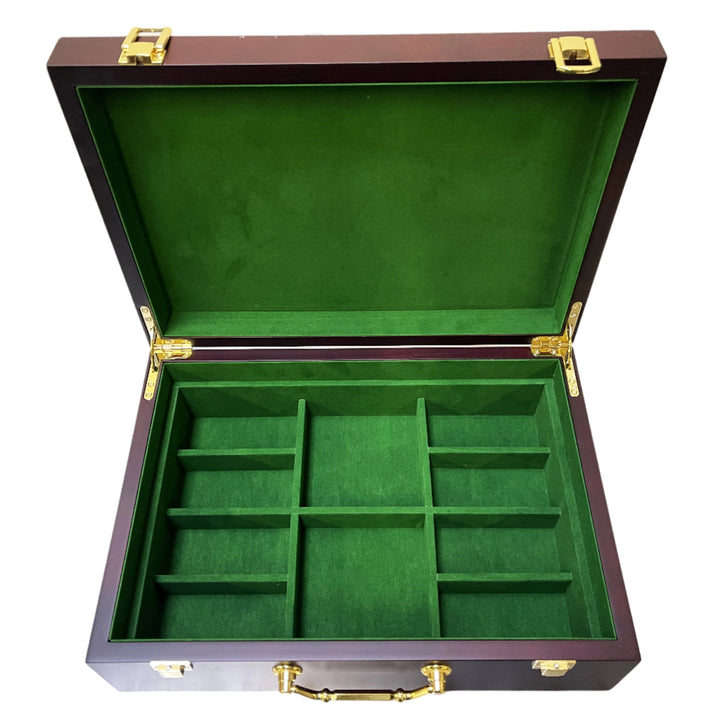 The 2nd Amendment Mahogany Wood Poker Case - 500 Chip Capacity - open showing bottom copartment