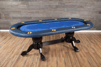 The Elite Custom Poker Table With Black Racetrack, Black Heritage Style Legs, Premium Wild Croc Vinyl Armrest, Brass Cupholders. and Custom Printed Velveteen Playing Surface