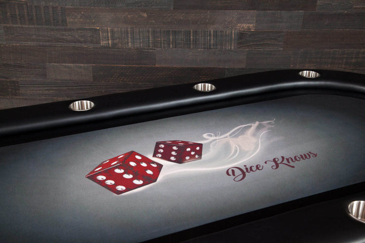 The Elite Custom Poker Table With Black Racetrack Custom Printed Velveteen Playing Surface Closeup