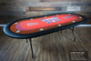 The Ultimate Custom Poker Table With Standard Black Vinyl Armrest, Stainless Steel Cupholders, and Custom Printed Playing Surface For Swing National