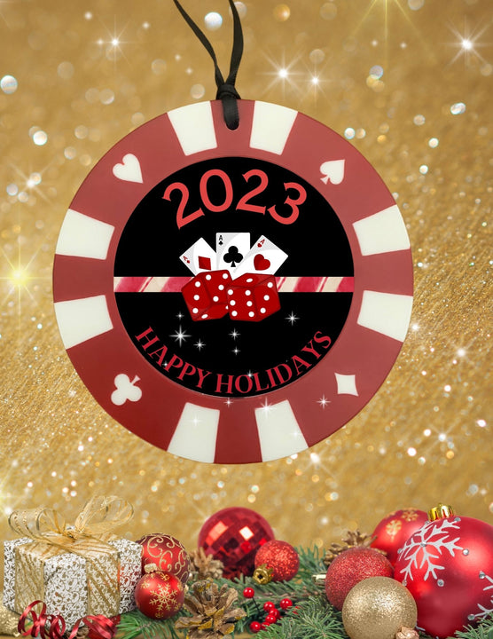 Christmas Tree Ornament - Giant Poker Chip 2023 Red Dice