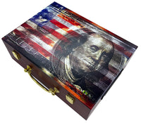 Dead Presidents -  Premium 500 Capacity Mahogany Wood Poker Chips Case - Top Corner View