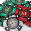 Custom Printed Mahogany Wood Poker Chip Set with 14 Gram Clay Ace King & Suits Poker Chips - 500 Chips