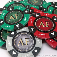 Custom Printed Mahogany Wood Poker Chip Set with 14 Gram Clay Ace King & Suits Poker Chips - 300 Chips