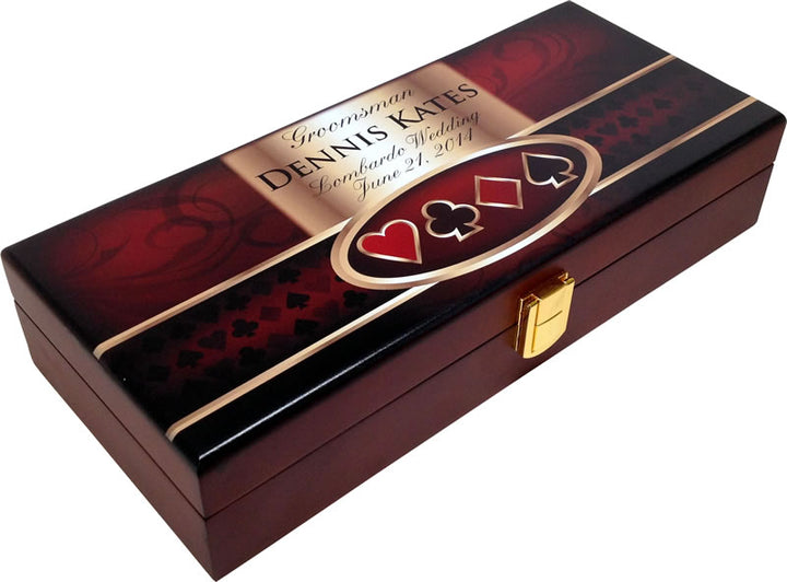 Custom Printed Mahogany Wood Poker Chip Case - 100 Chip Capacity