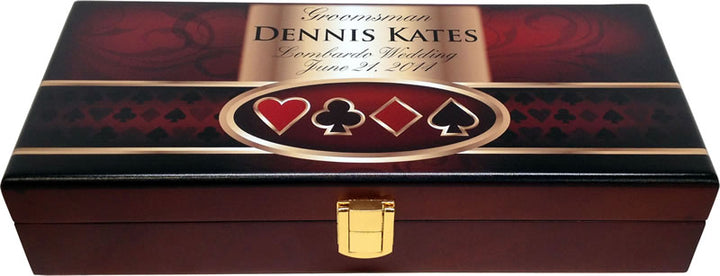 Custom Printed Mahogany Wood Poker Chip Set with 14 Gram Clay Ace King & Suits Poker Chips - 100 Chips