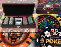 Custom Printed Mahogany Wood Poker Chip Set with 13 Gram Clay Infinity Poker Chips - 100 Chips