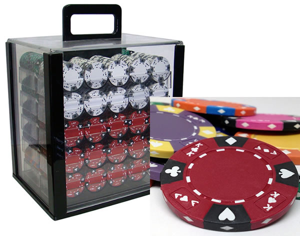 Ace King Suited 14 Gram Clay Poker Chips in Acrylic Carrier - 1000 Ct.