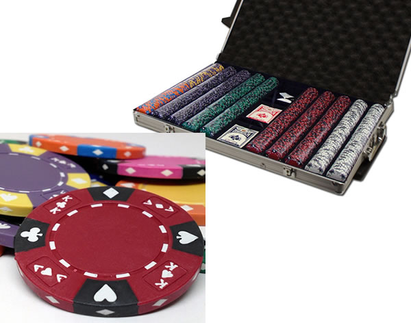 Ace King Suited 14 Gram Clay Poker Chips in Rolling Aluminum Case - 1000 Ct.