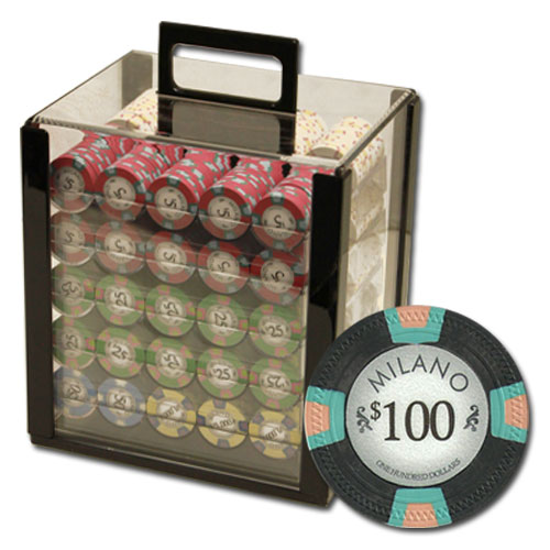 Milano 10 Gram Clay Poker Chips in Acrylic Carrier - 1000 Ct.