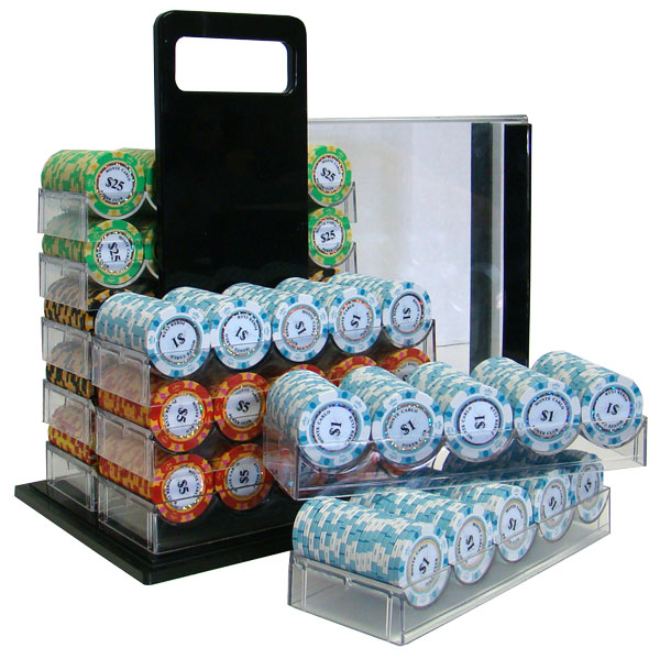 Monte Carlo 14 Gram Clay Poker Chips in Acrylic Carrier - 1000 Ct.