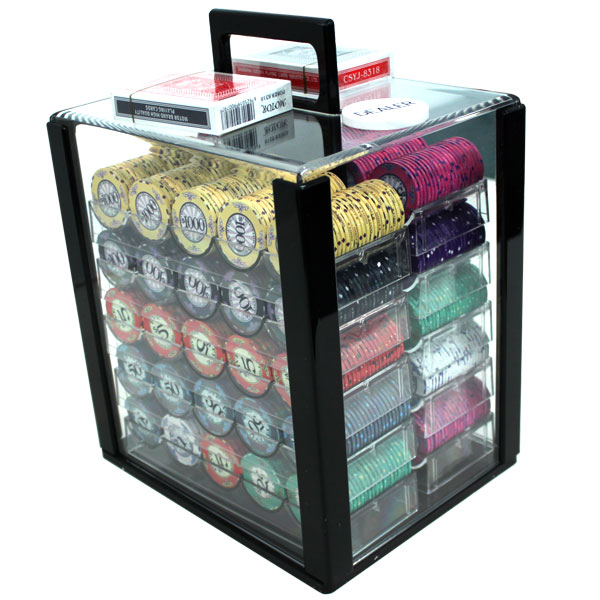 Scroll 10 Gram Ceramic Poker Chips in Acrylic Carrier - 1000 Ct.