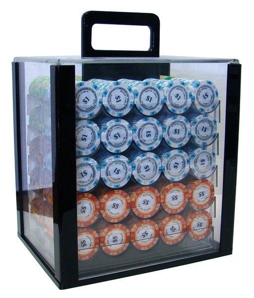 Monte Carlo 14 Gram Clay Poker Chips in Acrylic Carrier - 1000 Ct.