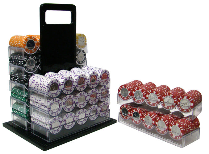 Coin Inlay 15 Gram Clay Poker Chips in Acrylic Carrier - 1000 Ct.