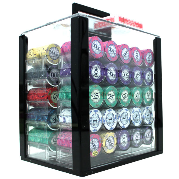 Scroll 10 Gram Ceramic Poker Chips in Acrylic Carrier - 1000 Ct.