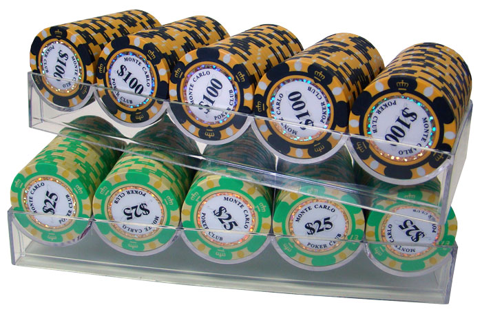 Monte Carlo 14 Gram Clay Poker Chips in Acrylic Carrier - 1000 Ct.