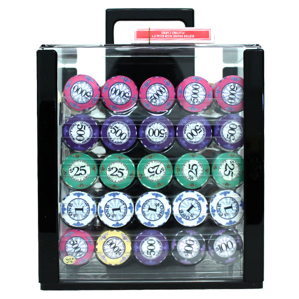 Scroll 10 Gram Ceramic Poker Chips in Acrylic Carrier - 1000 Ct.