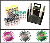 Las Vegas 14 Gram Clay Poker Chips in Acrylic Carrier - 1000 Ct.