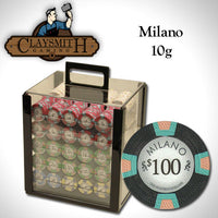 Milano 10 Gram Clay Poker Chips in Acrylic Carrier - 1000 Ct.