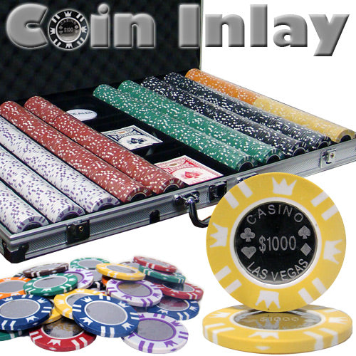 Coin Inlay 15 Gram Clay Poker Chips in Standard Aluminum Case - 1000 Ct.