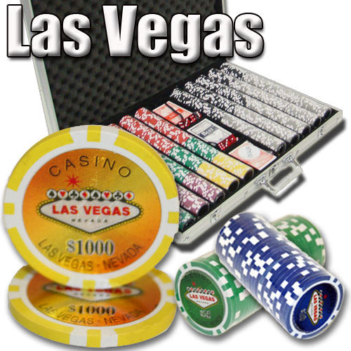 Las Vegas 14 Gram Clay Poker Chips in Standard Aluminum Case - 1000 Ct.