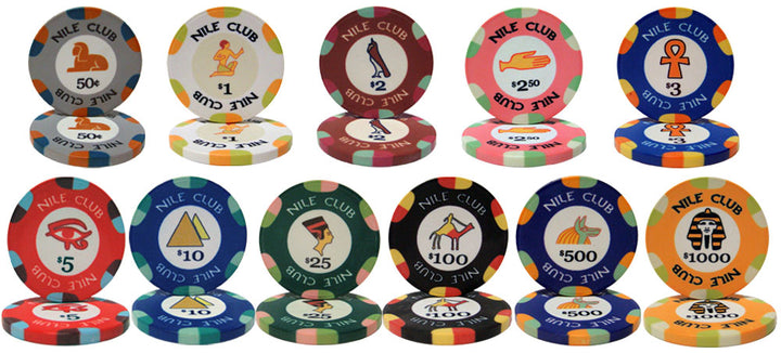 Nile Club 10 Gram Ceramic Poker Chips in Standard Aluminum Case - 1000 Ct.