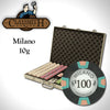 Milano 10 Gram Clay Poker Chips in Standard Aluminum Case - 1000 Ct.