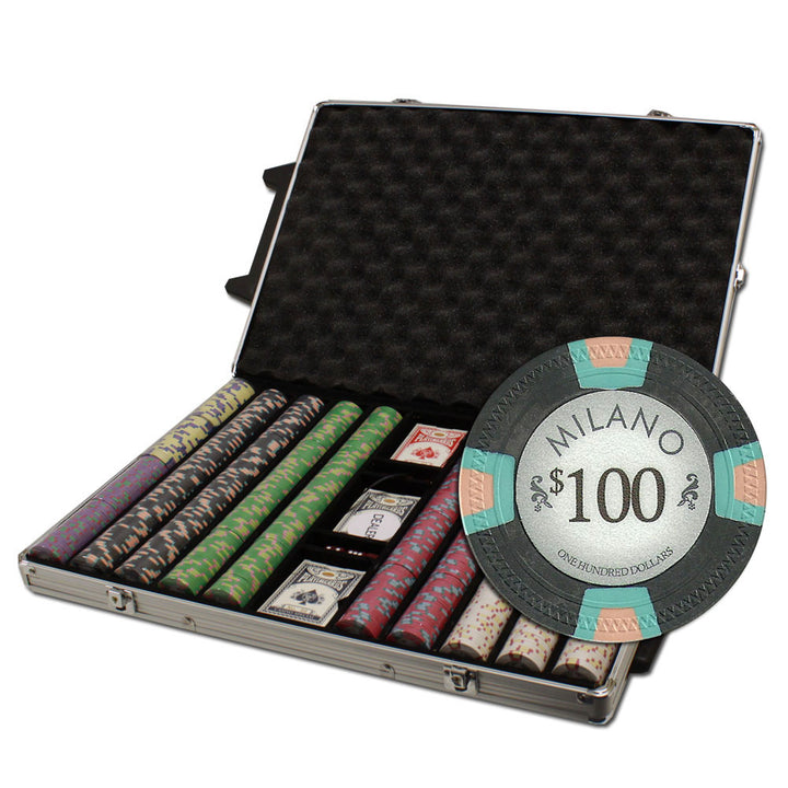 Milano 10 Gram Clay Poker Chips in Rolling Aluminum Case - 1000 Ct.