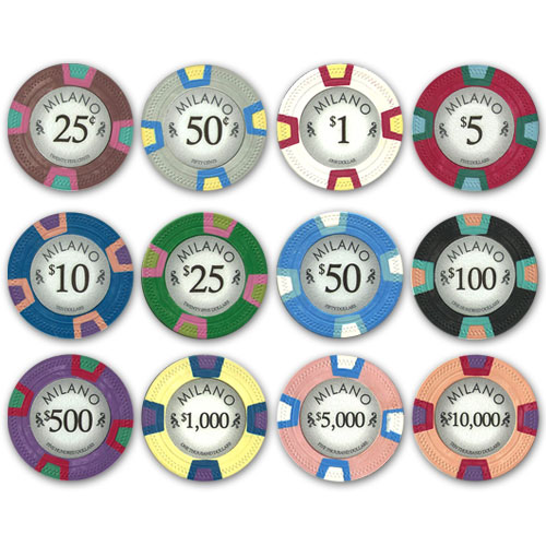 Milano 10 Gram Clay Poker Chips in Rolling Aluminum Case - 1000 Ct.