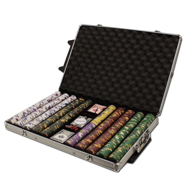 King's Casino 14 Gram Clay Poker Chips in Rolling Aluminum Case - 1000 Ct.