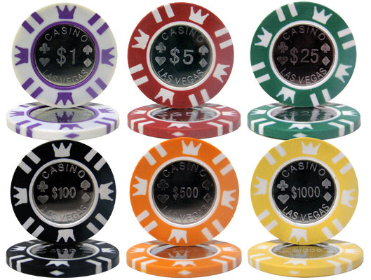 Coin Inlay 15 Gram Clay Poker Chips in Rolling Aluminum Case - 1000 Ct.