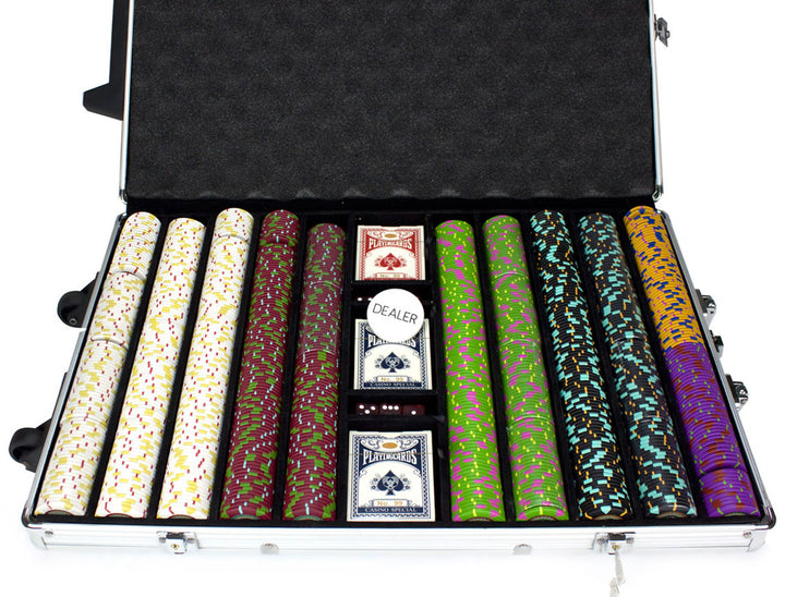 The Mint 13.5 Gram Clay Poker Chips in Rolling Aluminum Case - 1000 Ct.