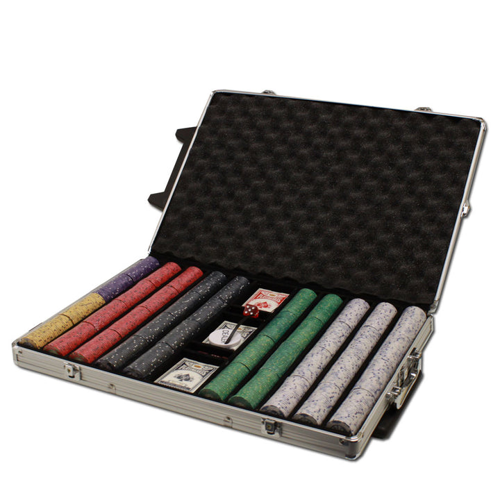 Scroll 10 Gram Ceramic Poker Chips in Rolling Aluminum Case - 1000 Ct.