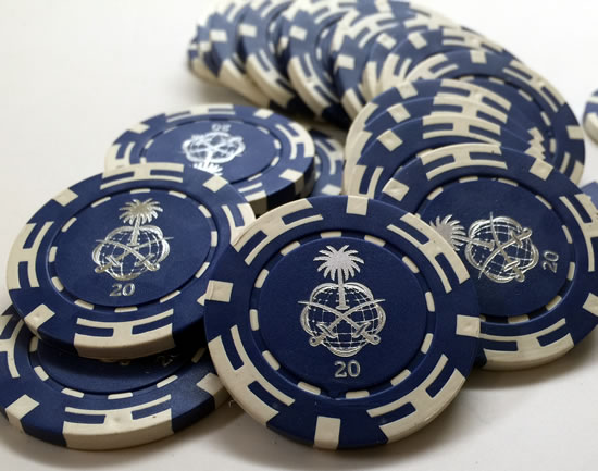 Silver Foil Custom Hot Stamped Poker Chip - Blue Swords Design