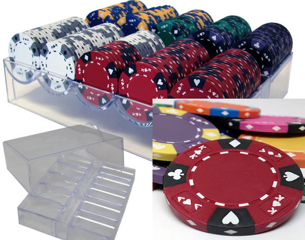 Ace King Suited 14 Gram Clay Poker Chips in Acrylic Trays - 200 Ct.