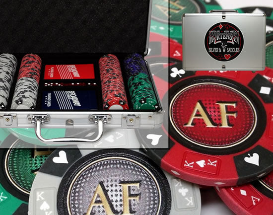 Custom Printed Aluminum Poker Chip Set with 14 Gram Clay Ace King & Suits Poker Chips - 200 Chips