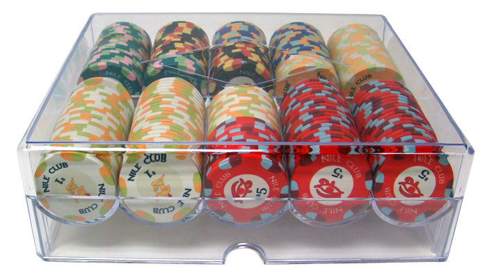 Nile Club 10 Gram Ceramic Poker Chips in Acrylic Trays - 200 Ct.