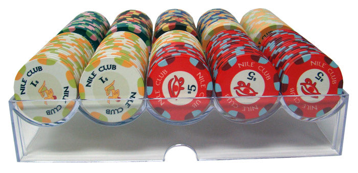 Nile Club 10 Gram Ceramic Poker Chips in Acrylic Trays - 200 Ct.