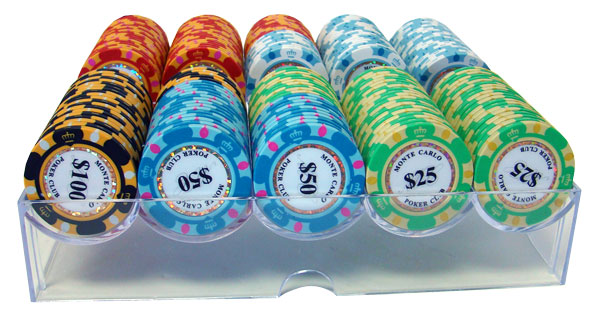 Monte Carlo 14 Gram Clay Poker Chips in Acrylic Trays - 200 Ct.