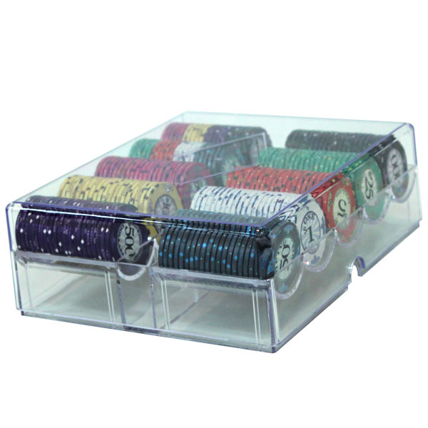 Scroll 10 Gram Ceramic Poker Chips in Acrylic Trays - 200 Ct.