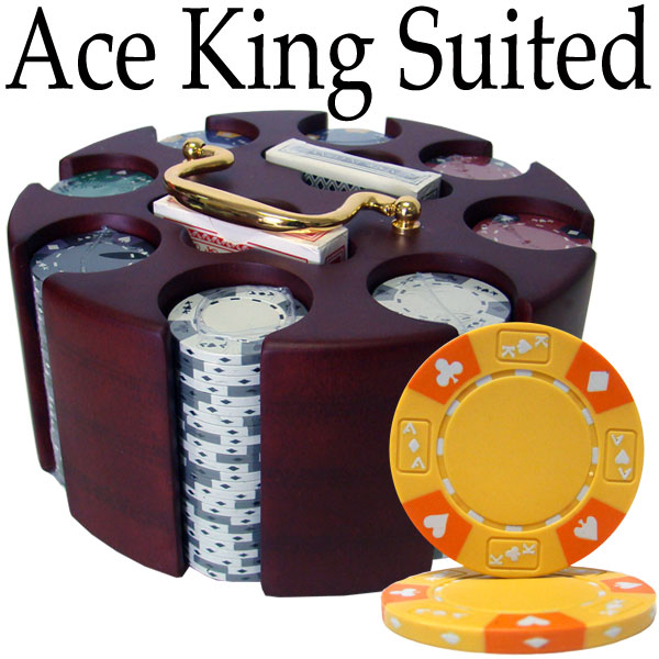 Ace King Suited 14 Gram Clay Poker Chips in Wood Carousel - 200 Ct.