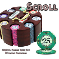 Scroll 10 Gram Ceramic Poker Chips in Wood Carousel - 200 Ct.