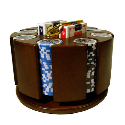 Las Vegas 14 Gram Clay Poker Chips in Wood Carousel - 200 Ct.