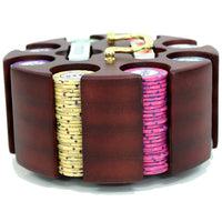 Scroll 10 Gram Ceramic Poker Chips in Wood Carousel - 200 Ct.