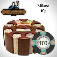 Milano 10 Gram Clay Poker Chips in Wood Carousel - 200 Ct.