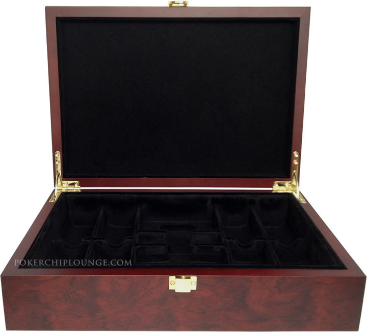 Interior View - 200 Capacity Mahogany Wood Poker Case