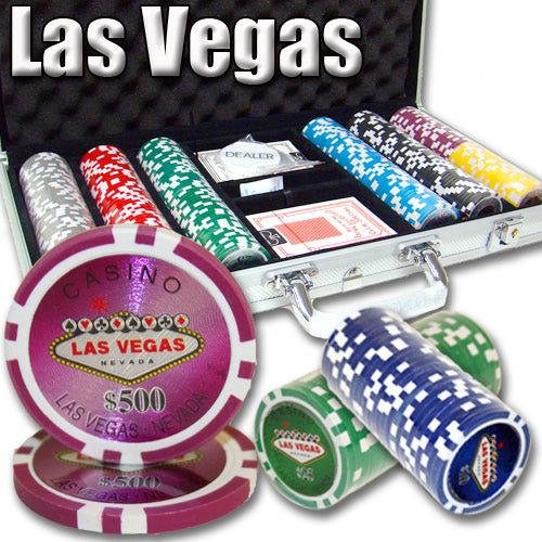 Las Vegas 14 Gram Clay Poker Chips in Standard Aluminum Case - 300 Ct.