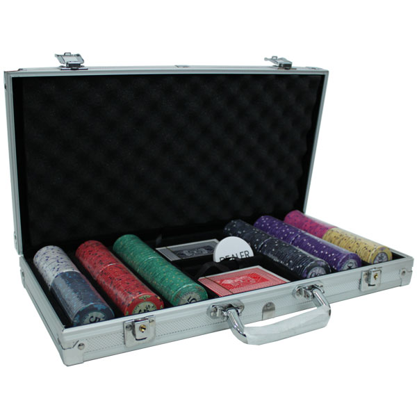 Scroll 10 Gram Ceramic Poker Chips in Standard Aluminum Case - 300 Ct.